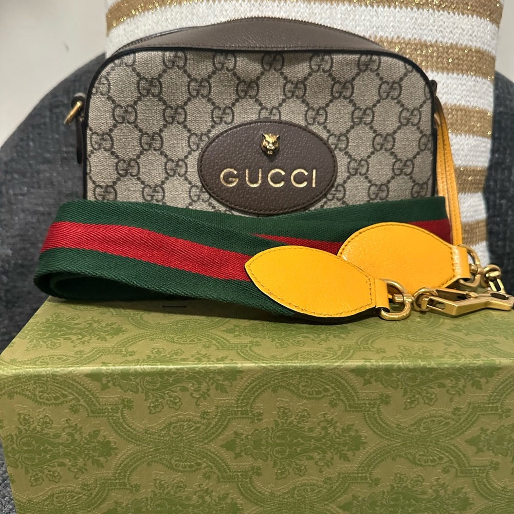 Gucci Brown and Yellow Crossbody Bag with Iconic Design